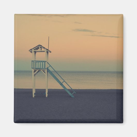 Retro Lifeguard Beach Tower Sunset Foto Magnet (Vorne)