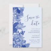 Retro Light Blue Floral Chinoiserie Save the Date (Vorderseite)