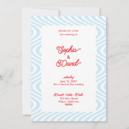 Retro Light Blue Wave Wedding Einladungen