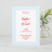 Retro Light Blue Wave Wedding Einladungen (Stehend Vorderseite)