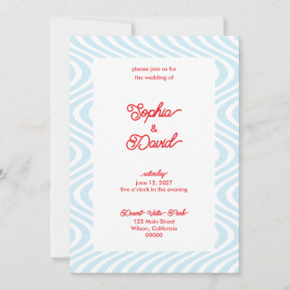 Retro Light Blue Wave Wedding Einladungen