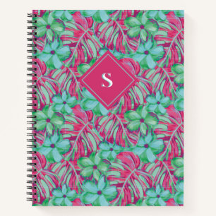 Retro Light Pink und Green Florals Notizblock
