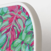 Retro Light Pink und Green Florals Pickleball Schläger (Linke Seite)