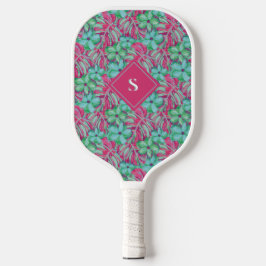 Retro Light Pink und Green Florals Pickleball Schläger