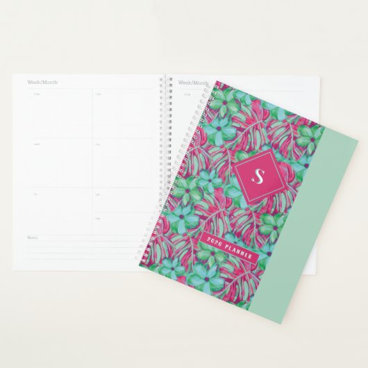 Retro Light Pink und Green Florals Planer (Anzeige)