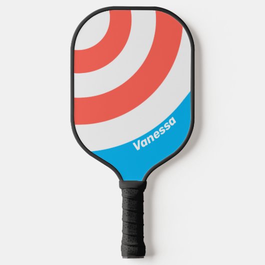 Retro Light Sky Blue Circle Streifen mit Namen Pickleball Schläger (Vorderseite)