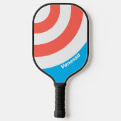 Retro Light Sky Blue Circle Streifen mit Namen Pickleball Schläger (Rückseite)