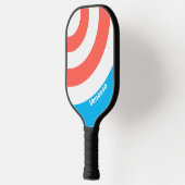 Retro Light Sky Blue Circle Streifen mit Namen Pickleball Schläger (Links)
