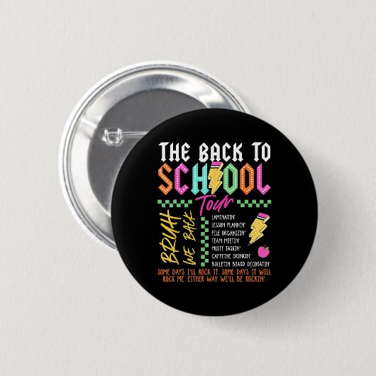 Retro Lightning Bolt Abcd Back To School Tour Teac Button (Vorne & Hinten)