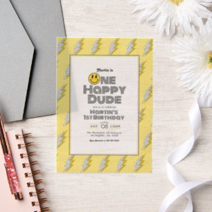 Retro Lightning One Happy Typ 1. Geburtstag Foto Pergament Einladungen