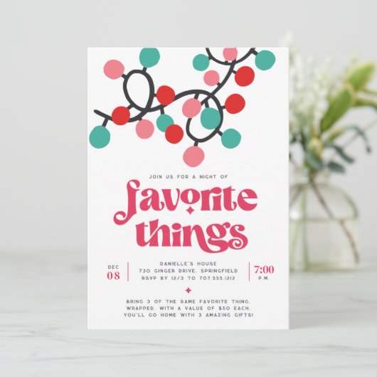 Retro Lights Holiday Favorite Things Party Einladung (Stehend Vorderseite)