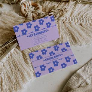 Retro Lila Blau Groovy Floral Boho Einzigartige 70 Visitenkarte