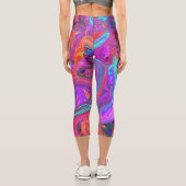 Retro Lila, blau und orange Abstrakte flüssige Kun Capri Leggings (Rückseite)