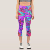 Retro Lila, blau und orange Abstrakte flüssige Kun Capri Leggings (Vorderseite)