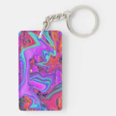 Retro Lila, blau und orange Abstrakte flüssige Kun Schlüsselanhänger (Rückseite)