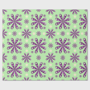 Retro-Lila-Blumen auf grünem Hintergrund Geschenkpapier