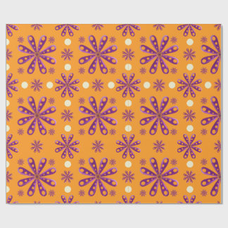 Retro-Lila-Blumen auf orangem Hintergrund Geschenkpapier