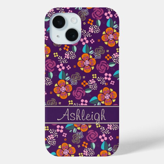 Retro-Lila Blumenmuster Case-Mate iPhone Hülle (Rückseite)