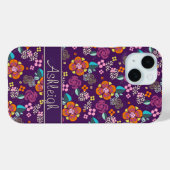 Retro-Lila Blumenmuster Case-Mate iPhone Hülle (Rückseite (Horizontal))