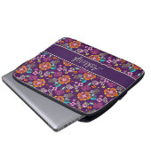 Retro lila Blumenmuster Laptopschutzhülle (Vorne Knopf)