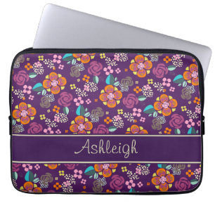 Retro lila Blumenmuster Laptopschutzhülle