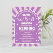 Retro lila bogenförmige Bogen Hochzeit Foto Einladung (Stehend Vorderseite)