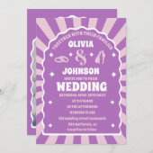 Retro lila bogenförmige Bogen Hochzeit Foto Einladung (Vorne/Hinten)