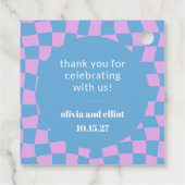 Retro Lila Checkerboard Custom Couples Dusche Geschenkanhänger (Rückseite)