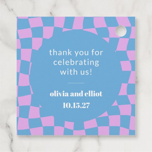 Retro Lila Checkerboard Custom Couples Dusche Geschenkanhänger (Rückseite)