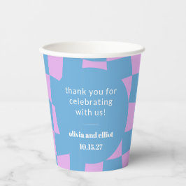 Retro Lila Checkerboard Custom Couples Dusche Pappbecher