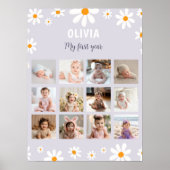 Retro Lila Daisy Geburtstag Foto Milestone Poster (Vorne)