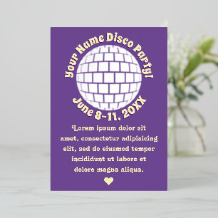Retro Lila Disco-Kugel PERSONALISIERT Silber Folieneinladung