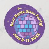 Retro Lila Diskothek Ball PERSONALISIERT Einladung (Vorne/Hinten)