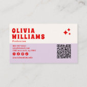 Retro Lila, fett bewachter Funky QR Code Visitenkarte (Rückseite)