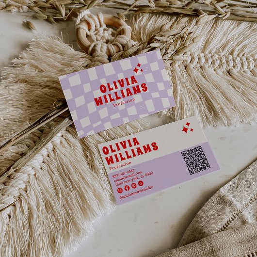 Retro Lila, fett bewachter Funky QR Code Visitenkarte