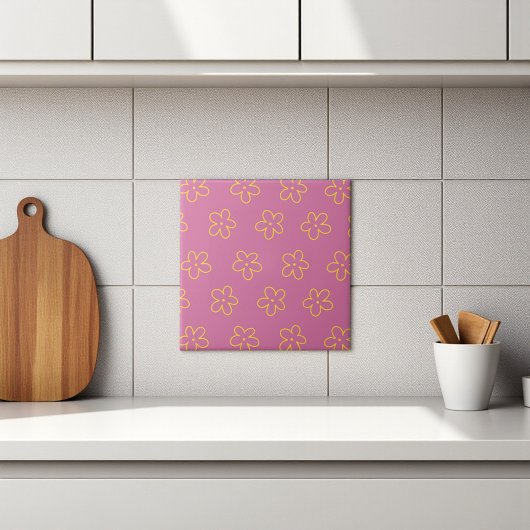 Retro Lila Gelbe Blüte Einfaches Muster Blume Fliese