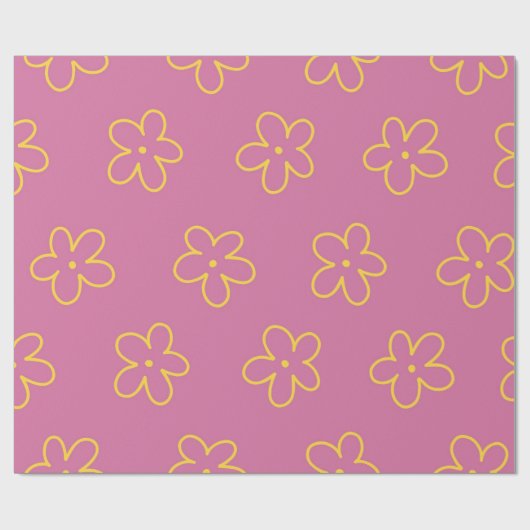 Retro Lila Gelbe Blüte Einfaches Muster Blume Geschenkpapier (Flach)