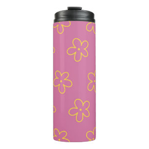 Retro Lila Gelbes Blumenmuster Einfaches Blumenmus Thermosbecher