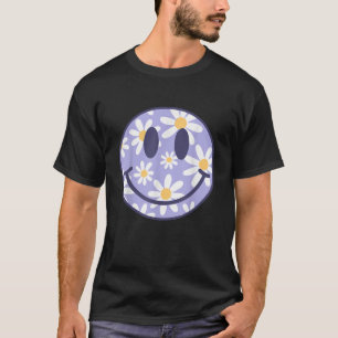 Retro Lila Glückliches Gesicht Schachbrettmuster L T-Shirt