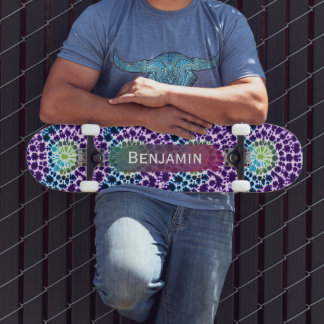 Retro Lila Grün Türkis Tie-Dye Skateboard