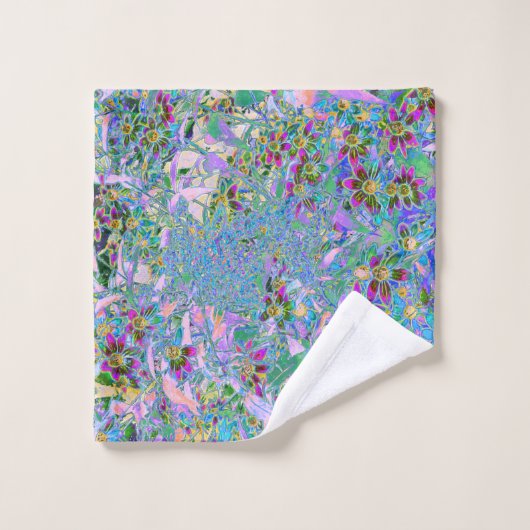 Retro-Lila, grüne und blaue Wildblumen auf Rosa Badhandtuch Set (Waschlappen)