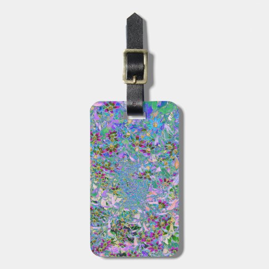 Retro-Lila, grüne und blaue Wildblumen auf Rosa Gepäckanhänger (Vorderseite vertikal)