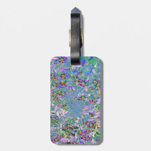 Retro-Lila, grüne und blaue Wildblumen auf Rosa Gepäckanhänger (Rückseite vertikal)
