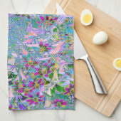 Retro-Lila, grüne und blaue Wildblumen auf Rosa Geschirrtuch (Viertel Falte)
