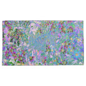 Retro-Lila, grüne und blaue Wildblumen auf Rosa Kissenbezug (Vorderseite-Rechts)