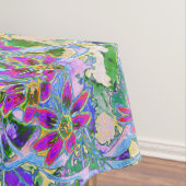 Retro-Lila, grüne und blaue Wildblumen auf Rosa Tischdecke (Beispiel)