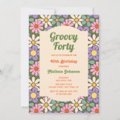 Retro Lila grüner Blumengarten 40. Geburtstag Einladung (Vorderseite)