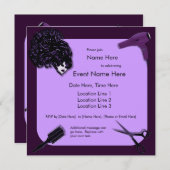 Retro lila Haar-Stylist-Gewohnheits-Einladungen Einladung (Vorne/Hinten)