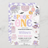 Retro Lila Halloween Spooky 1. Geburtstag Einladung (Vorne/Hinten)