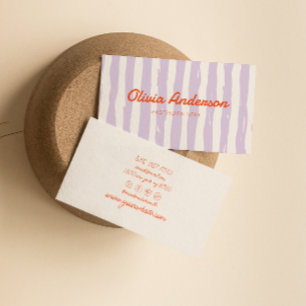 Retro Lila Hand Gezeichnet Stripped Niedlich Visitenkarte